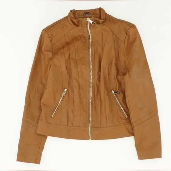 NWT Guess Women's Faux Leather Moto Jacket in Cognac Brown Size XL - Picture 2 of 9